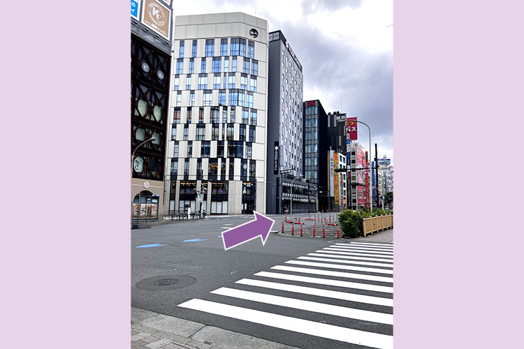 JR・西武線高田馬場駅の早稲田口を出て、矢印の方向に進みます。